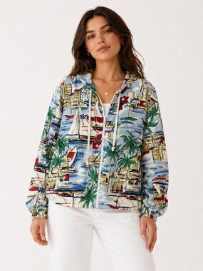 Vintage Jacket Sailboats Hoodie Zip Vacation Cruise Small